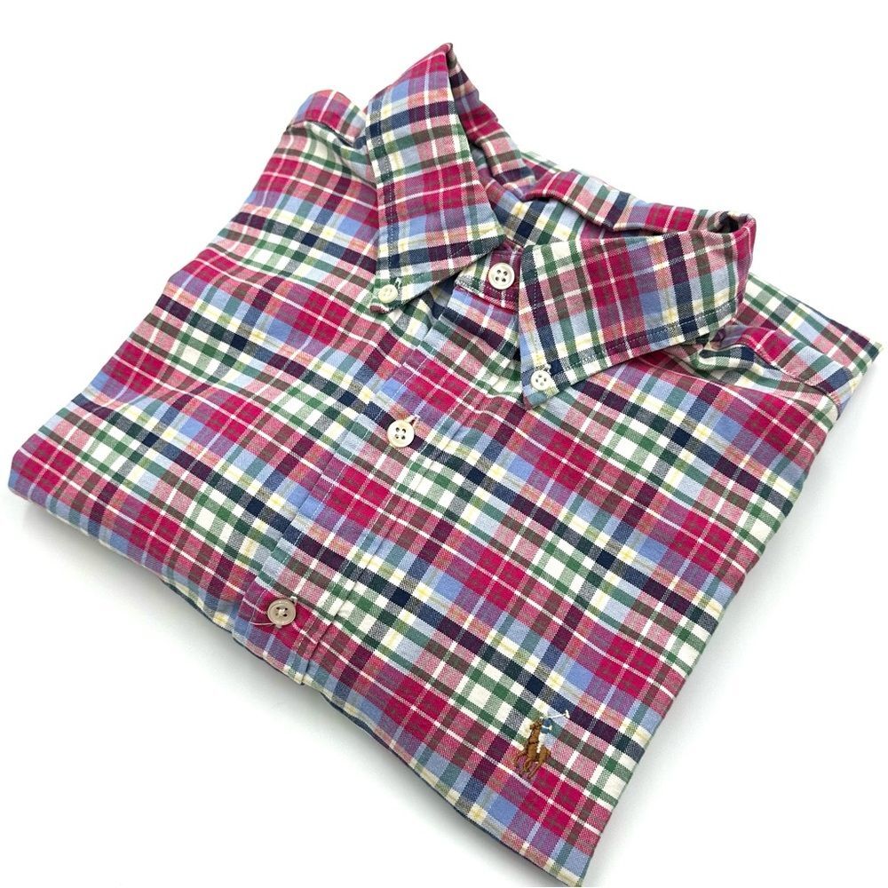 Ralph Lauren Classic Fit Plaid Button-Down Shirt Mens SZ L Pink Blue Green Check